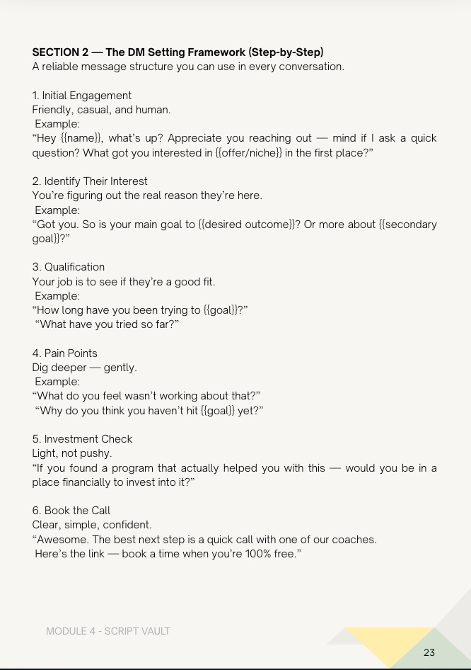 Preview of Script Vault module from Setter Launch Starter Kit — DM scripts and call frameworks